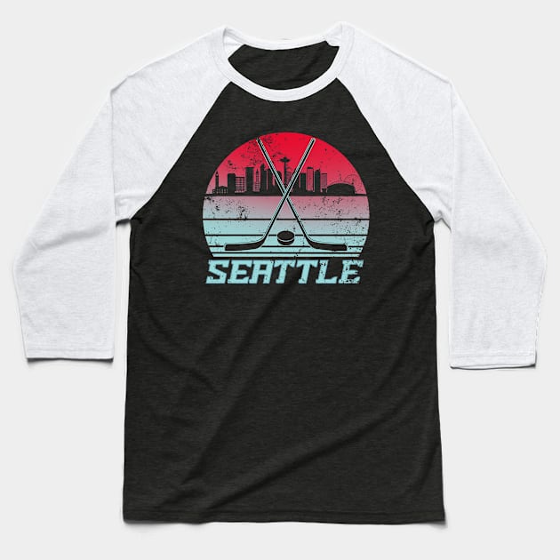 Retro Sunset Seattle Hockey Baseball T-Shirt by Ruffeli
